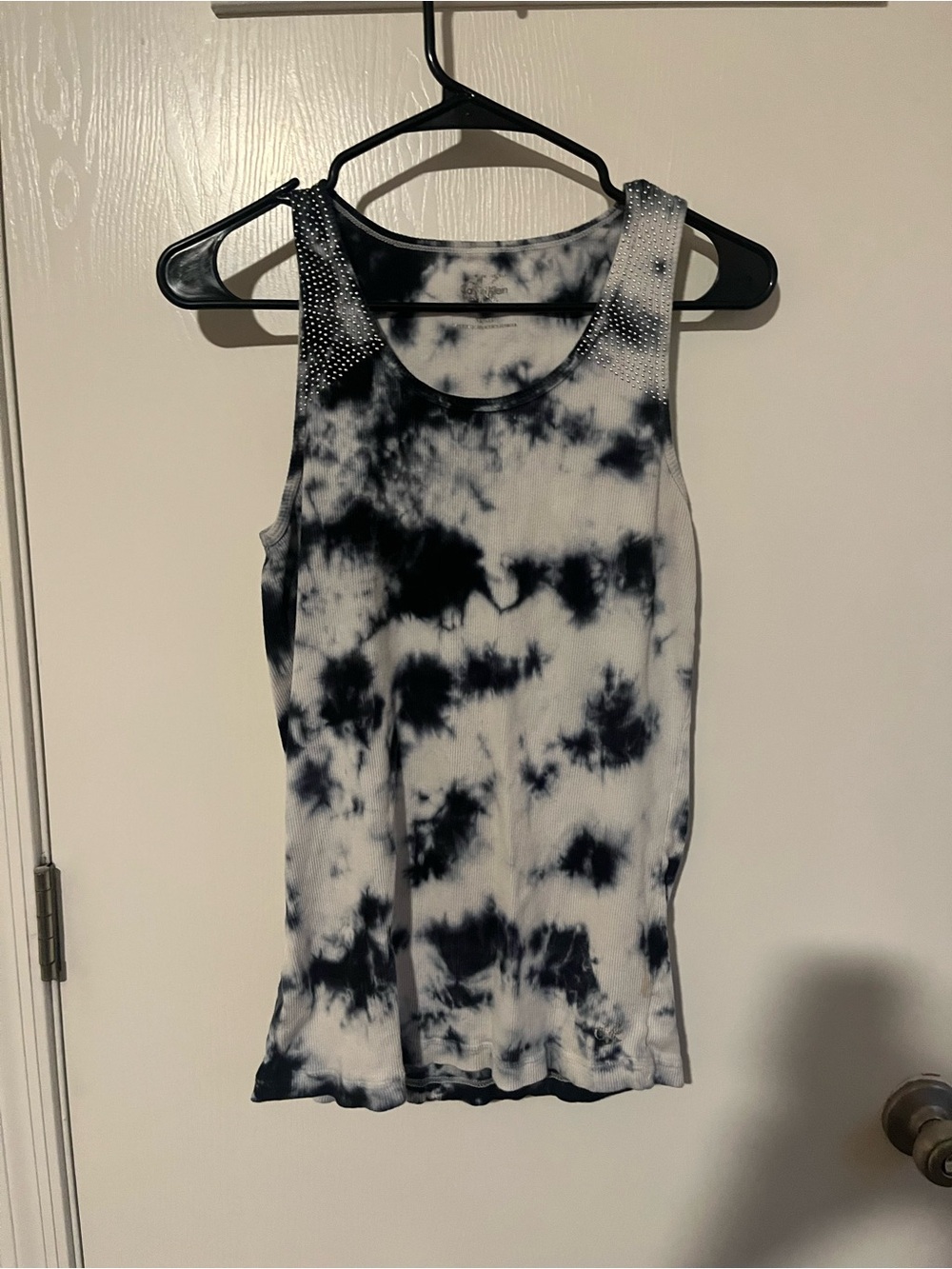 Calvin Klein Black & White Tie-Dye Tank with Studded Shoulders